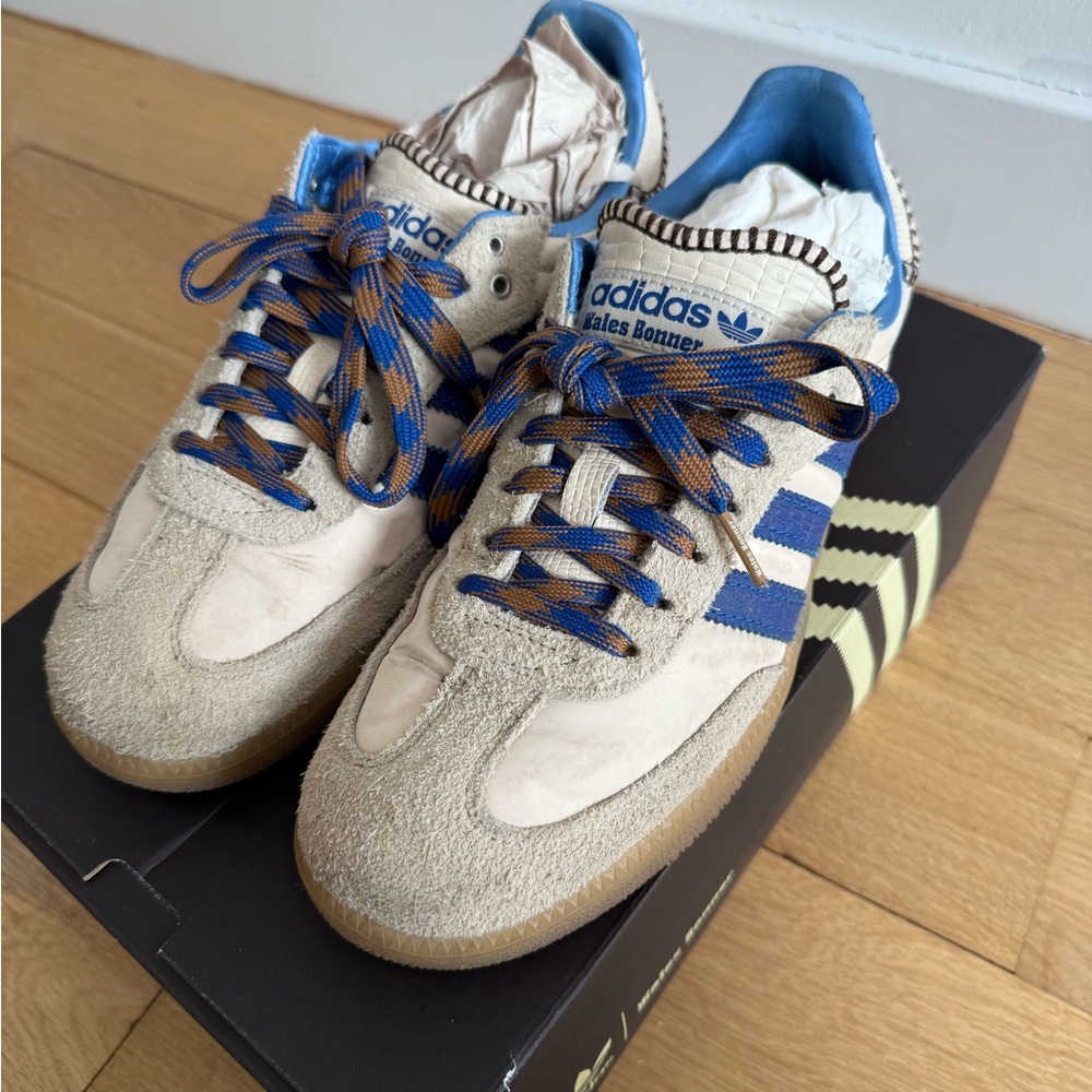 Wales Bonner Adidas Beige and Blue Samba Sneakers